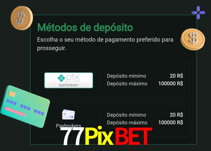 O cassino 77Pixbet oferece uma grande variedade de métodos de pagamento